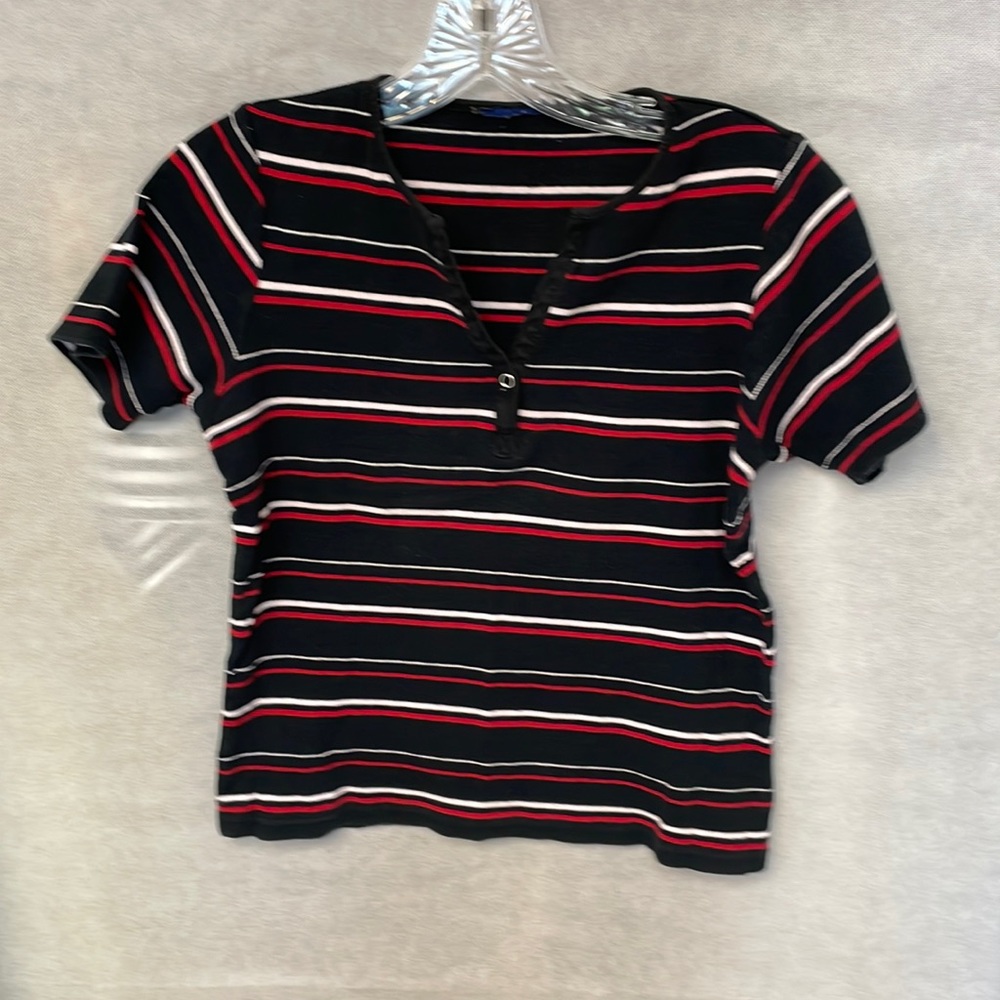 Black white and red striped T-shirt